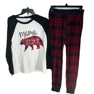 Rue 21 Pajama Set Mama Bear Plaid Red Black Top Bottoms Sz M